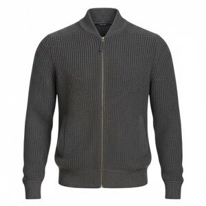 Eddie Bauer Olive Zip Up Chunky Cardigan - Cable Knit - Ribbed Trim - Mens Small